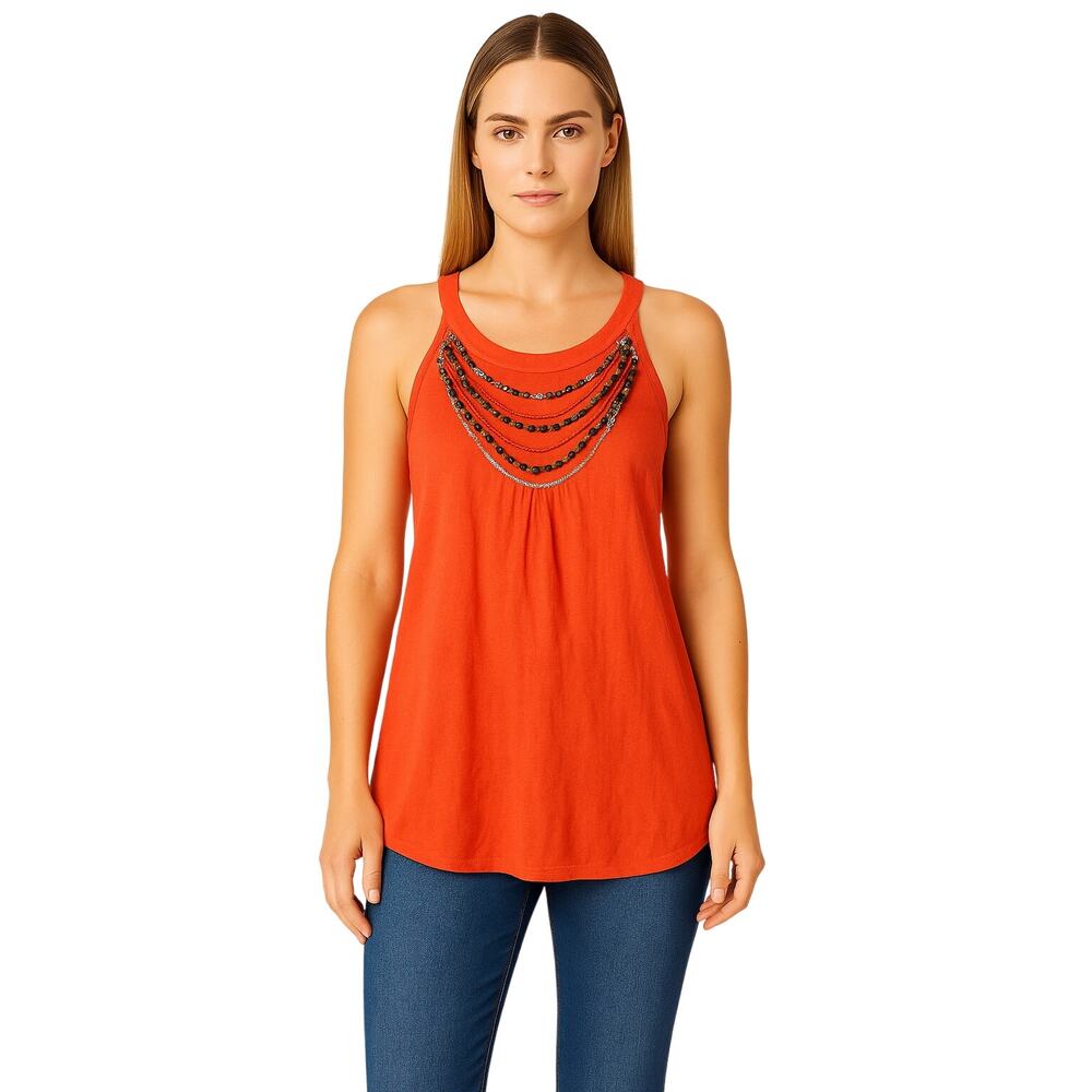 BCX Embellished Halter Tank Top in Orange – EUC Size XS